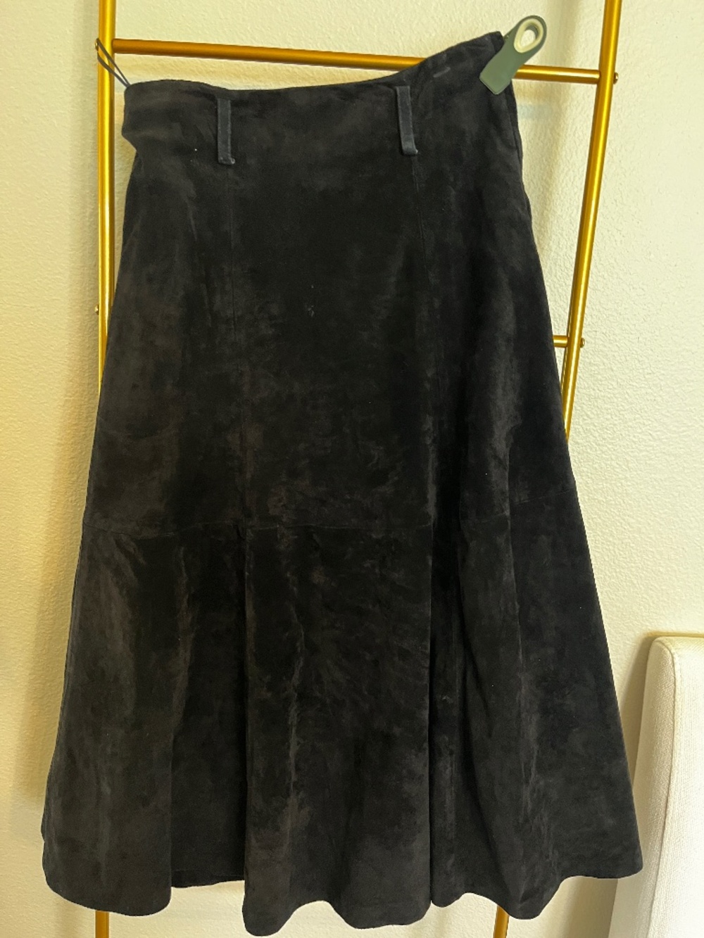 Black A-Line Suede Midi Skirt - Women's